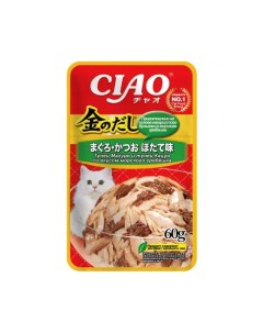 Влажный корм для кошек Ciao тунец со вкусом морского гребешка 60 г Inaba