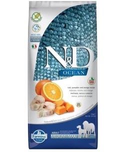 Сухой корм для собак N D Ocean Adult Medium Maxi треска тыква апельсин 12кг Farmina