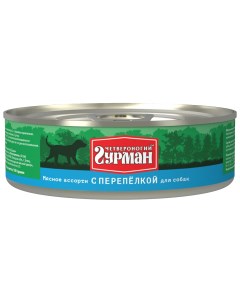 Консервы для собак Мясное ассорти перепелка 100г Четвероногий гурман