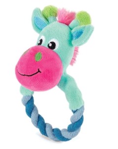 Мягкая игрушка для щенков Жираф с кольцом голубой розовый 17 см Триол