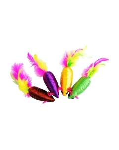 Игрушка для кошек ИУ93 Мышь погремушка с перьями цветная 7 см 20 шт Уют