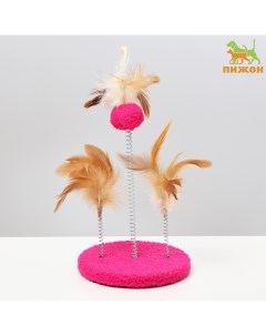 Игрушка для кошек Дразнилка на основании Карнавальная 15 см коричневая розовая Пижон