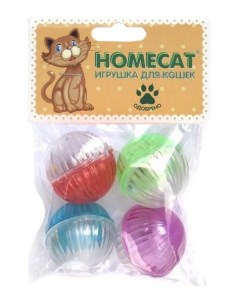 Игрушка для кошек Мячи пластиковые разноцветные с колокольчиком диаметр 4см 4шт Homecat