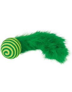 Мяч для кошек сизалевый с перьями искусственный мех сизаль зеленый 19 см Nobby