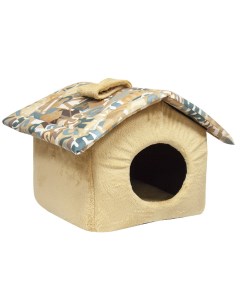 Домик для кошек и собак Азбука с крышей бежевый 37x38x31см Зооник