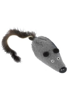 Мягкая игрушка для кошек Мышь с норковым хвостом натуральный мех серый черный 6 см Gosi