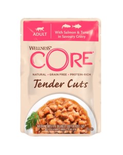 Влажный корм для кошек TENDER CUTS лосось с тунцом нарезка в соусе 85 г 8 шт Wellness core