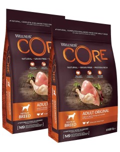 Сухой корм для собак всех пород CORE с индейкой и курицей 2 шт по 10 кг Wellness core
