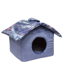 Домик для кошек и собак Мегаполис с крышей синий 37x38x31см Зооник