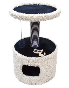 Домик для кошек Круглый с полкой и аппликацией синий 46x46x70см Зооник