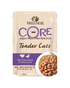 Влажный корм для кошек Tender Cuts индейка и утка в пикантном соусе 85г Wellness core