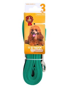 Поводок для собак Лайт капроновый с латексной нитью зеленый 3м 20мм Зооник