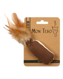 Игрушка для кошек Мешочек с перьями текстиль зеленый коричневый 8 см Mon tero