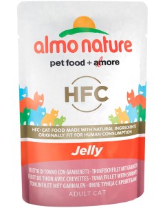 Влажный корм для кошек HFC Jelly тунец и креветки 24шт по 55г Almo nature