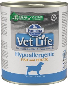 Консервы для собак Vet Life Hypoallergenic с рыбой и картофелем 6шт по 300г Farmina