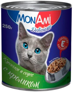 Консервы для кошек Delicious кусочки в соусе с кроликом 250г Монами