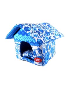 Домик для кошек и собак Теремок 1 Гжель синий белый 32x33x36см Родные места