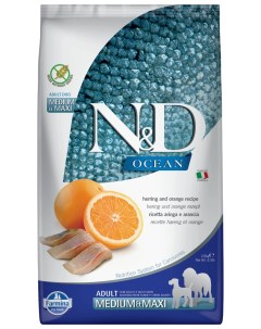 Сухой корм для собак N D Ocean беззерновой рыба с апельсином 2 5 кг Farmina