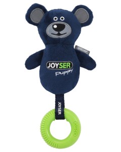 Игрушка для собак Мишка с резиновым кольцом и пищалкой S M синий 21 см Joyser