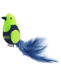 Игрушка для кошек Птичка со звуковым чипом и перьями зеленая 19 см Зеленая игрушка