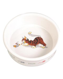 Одинарная миска для кошек и собак Котик с мышкой керамика белый 0 2 л Trixie