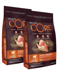 Сухой корм для собак CORE беззерновой с индейкой и курицей 2шт по 10кг Wellness core