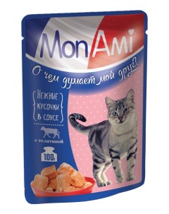 Влажный корм для кошек нежные кусочки в соусе с телятиной 100г Монами