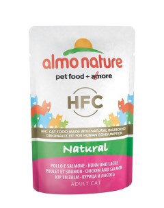 Влажный корм для кошек HFC Natural курица и лосось 24шт по 55г Almo nature