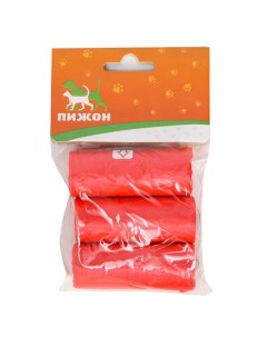 Пакеты для уборки за собаками однотонные 3 рулона по 15 пакетов 29х21 см красные Пижон