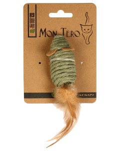 Дразнилка для кошек Мышь мята перья зеленый коричневый 7 6 см Mon tero