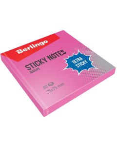 Самоклеящийся блок Ultra Sticky 75x75 мм 80 листов розовый неон Berlingo