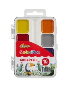 Краски акварельные ColorPics набор 16 цв б кисти пластик 2шт №1 school