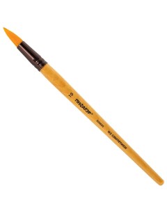 Кисть СИНТЕТИКА круглая 10 деревянная лакированная ручка с колпачко Пифагор