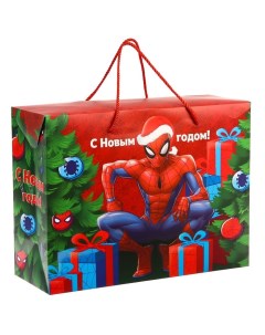 Пакет коробкаС Новым Годом 15х40х30 см Человек Паук Marvel