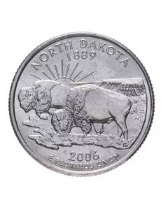 Памятная монета 25 центов квотер Штаты и территории Северная Дакота США 2006 г в без обр Nobrand