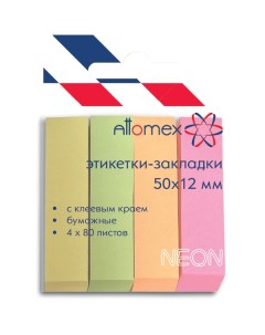 Блок клейкий закладки 50х12 4х80л 4 неоновых цвета Attomex Devente