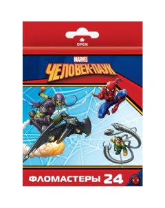 Фломастеры 24 цвета VK Marvel Человек паук В картонной коробке с европодвесом Hatber
