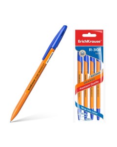 Набор ручек шариковых 4 штуки R 301 orange узел 0 7 мм чернила синие длина Erich krause