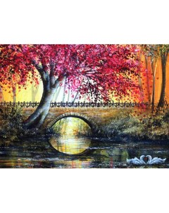 Картина по номерам GX9567 Лиловое дерево у моста Цветной