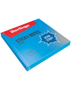 Самоклеящийся блок Ultra Sticky 75x75 мм 80 листов синий неон Berlingo