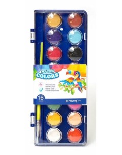 Краски акварельные для рисования 16 цветов с кисточкой круглые Nobrand