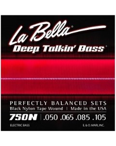Комплект из 4 х струн для бас гитары 750N Black Nylon Tape Wound La bella
