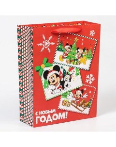 Подарочный пакет ламинированный вертикальный С новым годом Микки Маус 31х40х11 5 Disney