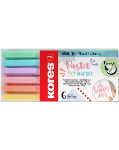 Маркер кисть PastelStyle 6 пастельных цветов в прозрачной пластиковой коробке Kores