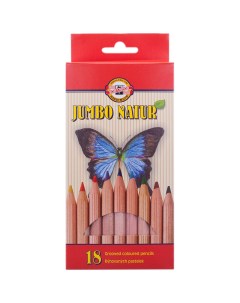 Набор цветных карандашей JUMBO NATUR 18 цветов утолщенный корпус натуральное дерево Koh-i-noor
