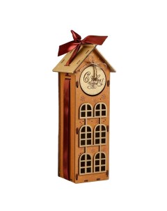 Коробка деревянная 13 5х11 5х36 5 см Новогодняя Домик подарочная упаковка мокко Bazar