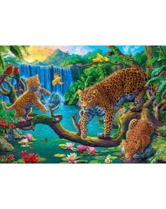 Алмазная мозаика Семья леопардов 40х50 см 28 цв частич заполнение с подр Рыжий кот