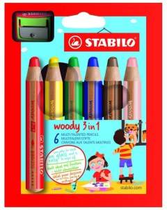 Цветные карандаши утолщенные точилка Woody 3 в 1 6 цветов Stabilo
