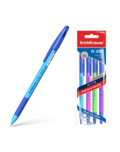 Набор ручек шариковых R 301 Neon Stick Grip 42023 синие 0 7 мм 4 шт Erich krause