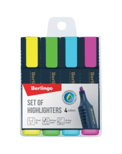 Набор маркеров текстовыделителей 4 цвета 5 0 мм европодвес Berlingo